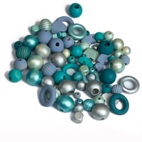 Image 6 of 100PC. AQUA MARINE hand dyed/painted wooden bead lots mixed size, shape and colors 