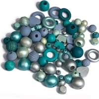 Image 7 of 100PC. AQUA MARINE hand dyed/painted wooden bead lots mixed size, shape and colors 