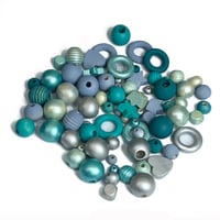 Image 8 of 100PC. AQUA MARINE hand dyed/painted wooden bead lots mixed size, shape and colors 
