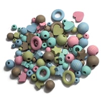 Image 1 of 100PC. OBLIVION COLOR MIX hand dyed/painted wooden bead lots mixed size, shape and colors 