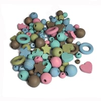 Image 2 of 100PC. OBLIVION COLOR MIX hand dyed/painted wooden bead lots mixed size, shape and colors 
