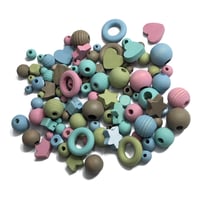 Image 3 of 100PC. OBLIVION COLOR MIX hand dyed/painted wooden bead lots mixed size, shape and colors 