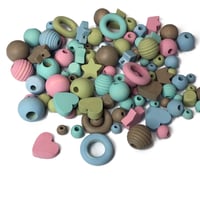 Image 7 of 100PC. OBLIVION COLOR MIX hand dyed/painted wooden bead lots mixed size, shape and colors 