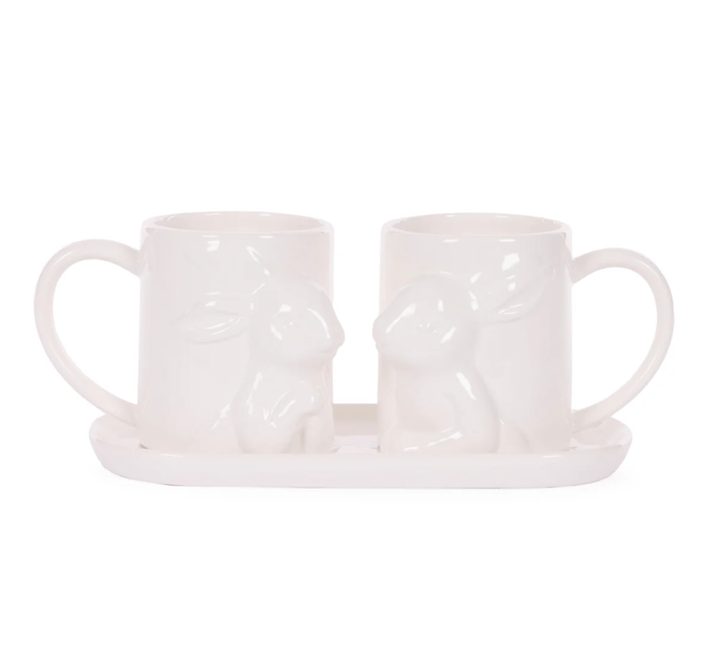 Image of White Ceramic Bunny Mug Set