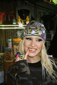 Image 3 of STRIPED  STUDDED LOGO BEANIE