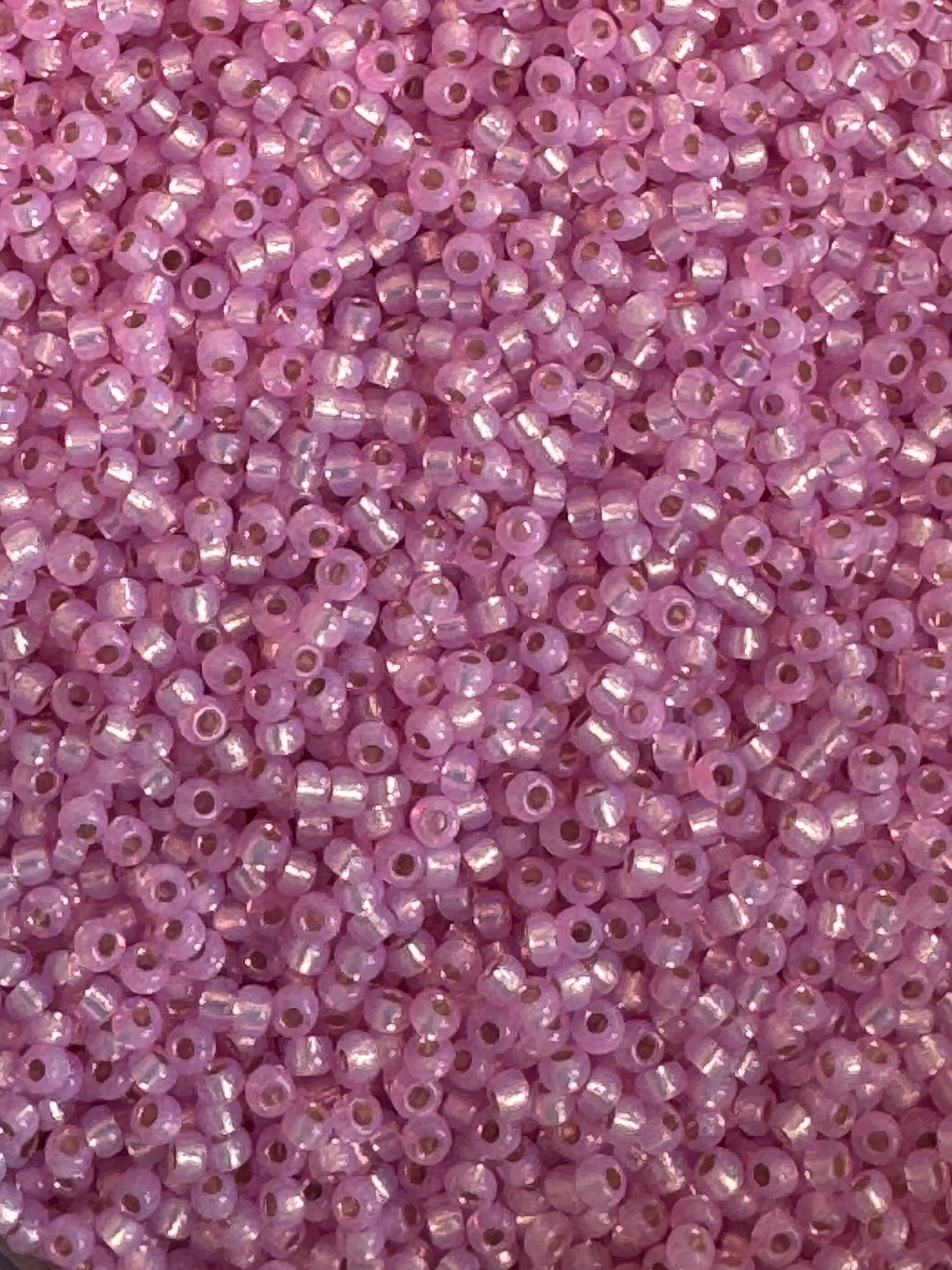 Silverlined dyed alabaster hot pink, Miyuki seed beads str.11