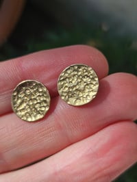 Image 1 of Ready to ship! Brass Disc Stud Earrings ( with sterling silver posts ) 