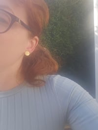 Image 3 of Ready to ship! Brass Disc Stud Earrings ( with sterling silver posts ) 