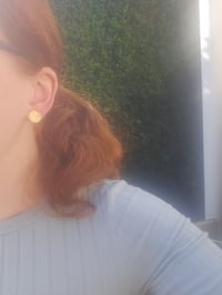 Image 5 of Ready to ship! Brass Disc Stud Earrings ( with sterling silver posts ) 