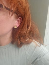 Image 6 of Ready to ship! Brass Disc Stud Earrings ( with sterling silver posts ) 
