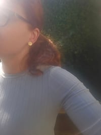 Image 2 of Ready to ship! Brass Disc Stud Earrings ( with sterling silver posts ) 