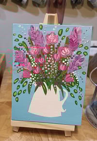 Image 2 of Mini original canvas on stand ~ Pinks bouquet