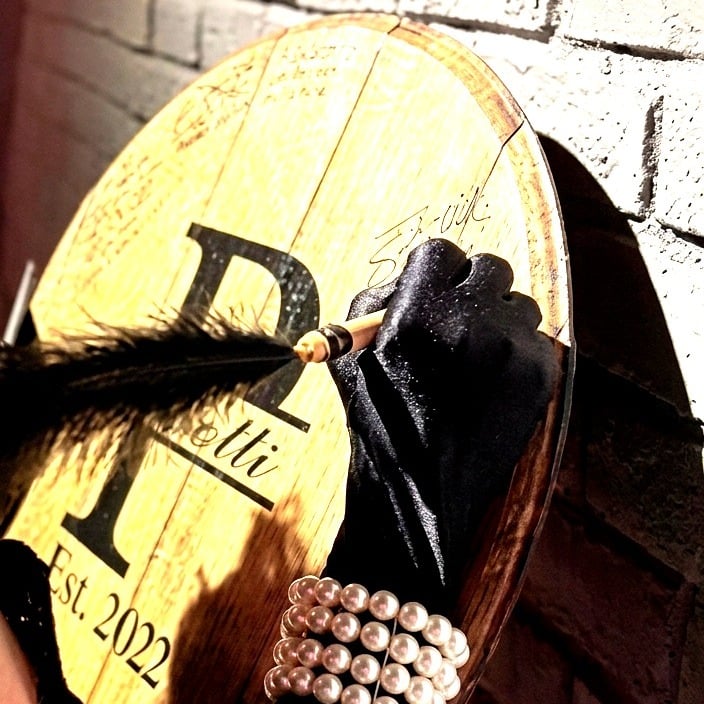 Personalized Bourbon Barrel Head: Rustic Wedding Guest Book-9010233e