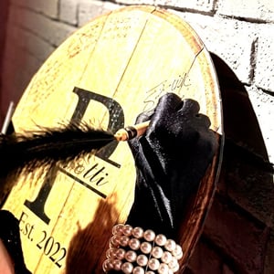 Personalized Bourbon Barrel Head: Rustic Wedding Guest Book-9010233e