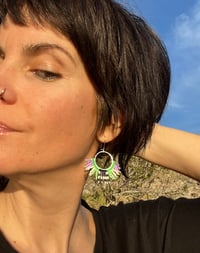 Image 3 of Boucles d’oreilles « Éventail » vert et violet