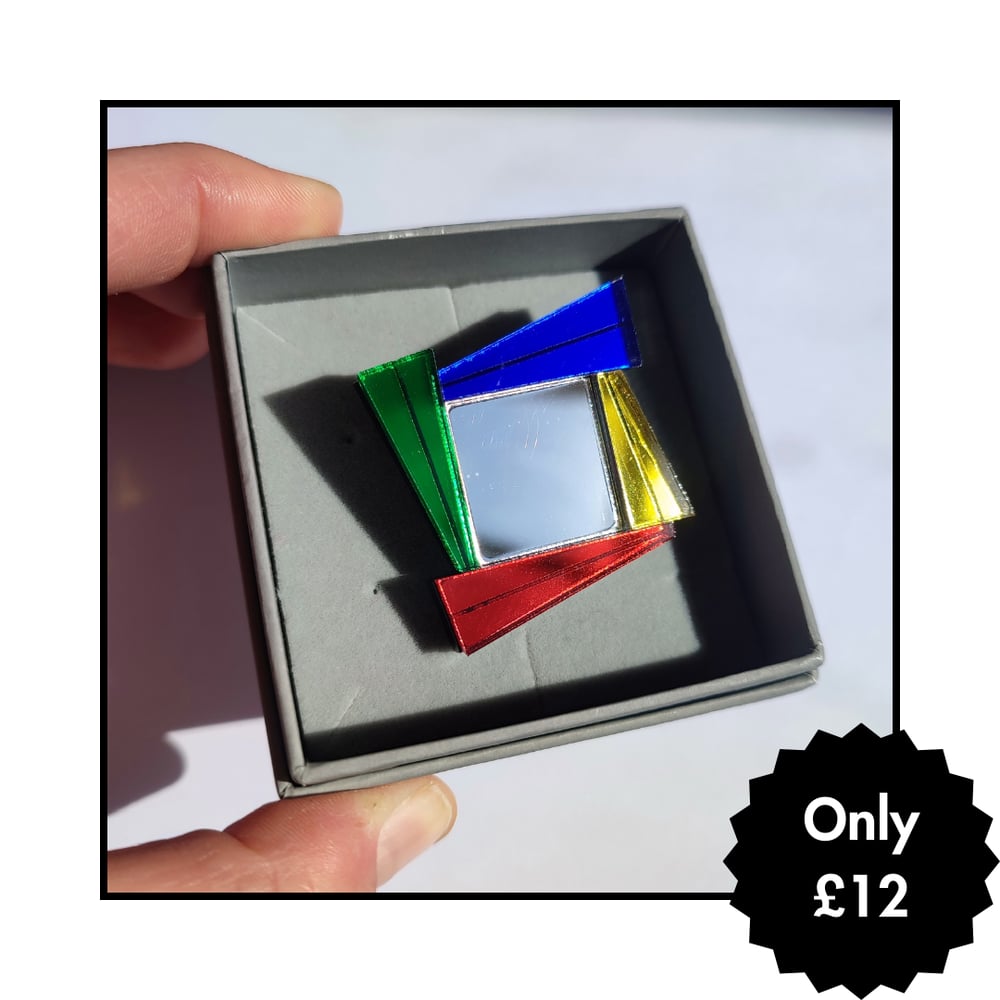 Image of Memphis Inspired Mirror Brooch - Windmill