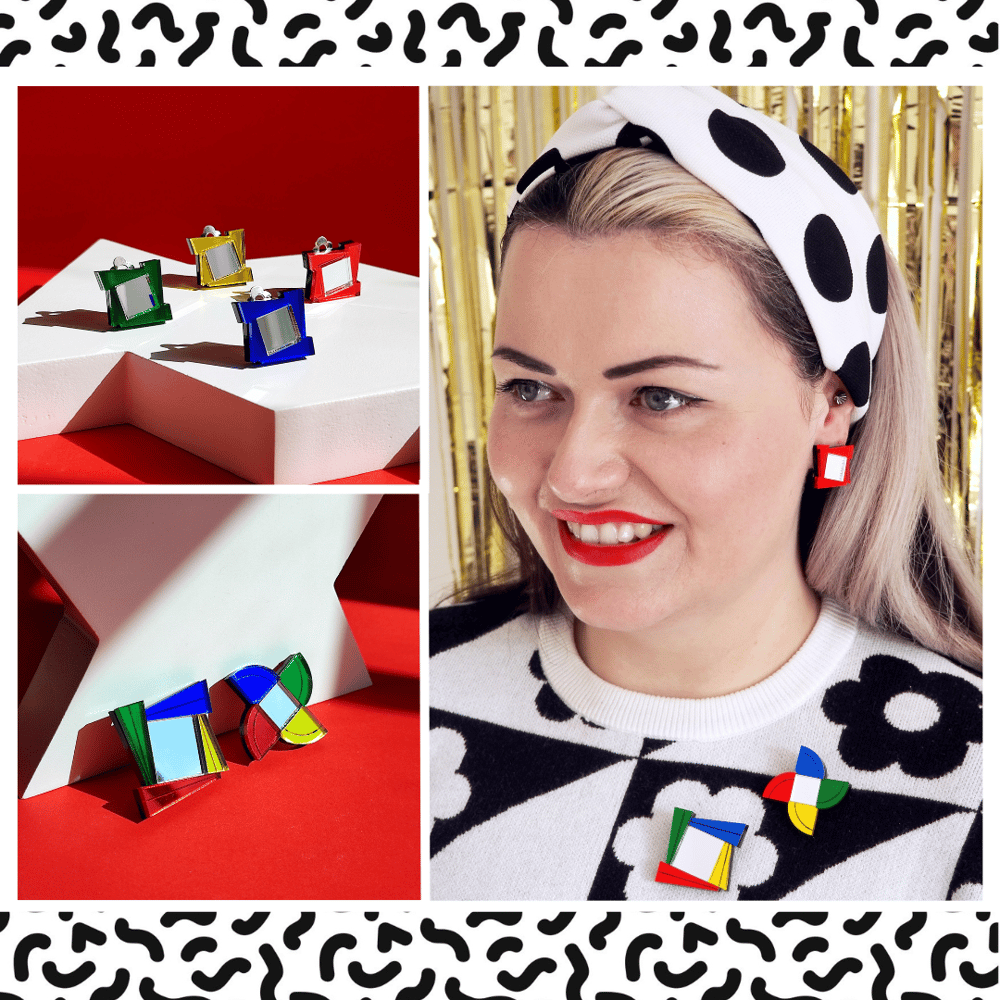 Image of Memphis Inspired Mirror Brooch - Pinwheel