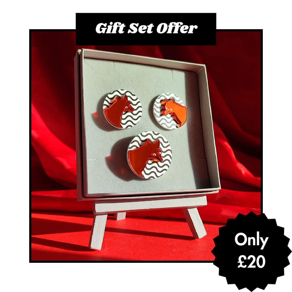 Image of Enzo Mari Brooch + Stud Set - Fox