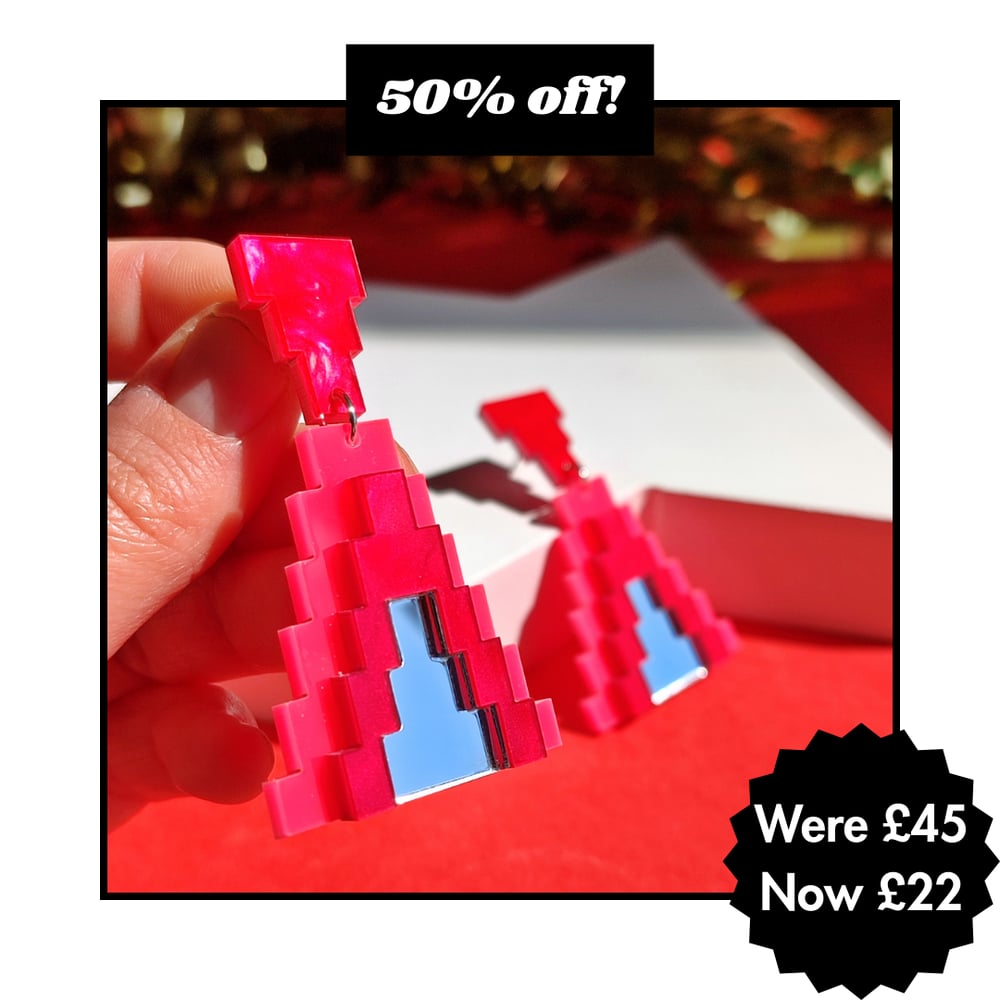 Image of Aztec Pyramid Statement Earrings - Hot Pink