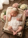 The Little Angel Pearl: Newborn Ivory Floral Lace Romper