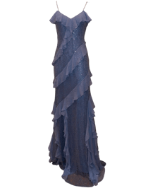 Image 1 of Badgley Mischka Vintage Lace Blue Silk Dress