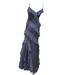 Image 2 of Badgley Mischka Vintage Lace Blue Silk Dress