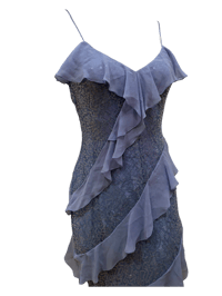 Image 3 of Badgley Mischka Vintage Lace Blue Silk Dress