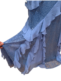 Image 4 of Badgley Mischka Vintage Lace Blue Silk Dress