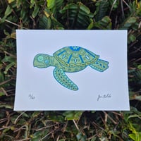 Image 3 of Sugar Skull Sea Turtle Limited Edition Gocco Screenprint 