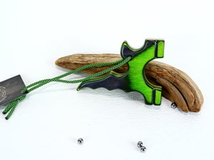Image of Wooden Slingshot, Twister Frame, Tie on band style, Neon Green Catapult, Outdoorsmen gift