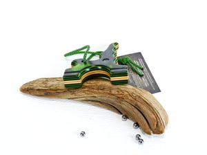 Image of Wooden Slingshot, Twister Frame, Tie on band style, Neon Green Catapult, Outdoorsmen gift