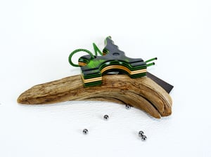 Image of Wooden Slingshot, Twister Frame, Tie on band style, Neon Green Catapult, Outdoorsmen gift