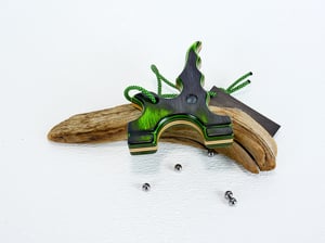Image of Wooden Slingshot, Twister Frame, Tie on band style, Neon Green Catapult, Outdoorsmen gift