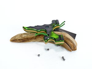 Image of Wooden Slingshot, Twister Frame, Tie on band style, Neon Green Catapult, Outdoorsmen gift