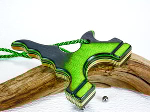 Image of Wooden Slingshot, Twister Frame, Tie on band style, Neon Green Catapult, Outdoorsmen gift