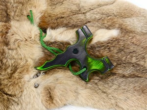 Image of Wooden Slingshot, Twister Frame, Tie on band style, Neon Green Catapult, Outdoorsmen gift