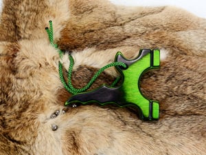 Image of Wooden Slingshot, Twister Frame, Tie on band style, Neon Green Catapult, Outdoorsmen gift