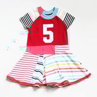 Image 3 of superstripe 5T five 5 5th fifth bday party birthday courtneycourtney upcycled tshirt dress twirly