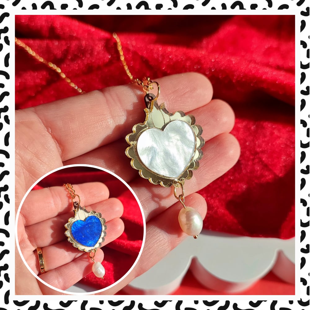 Image of Sacred Heart Freshwater Pearl Drop Necklace - 3 Colours Available