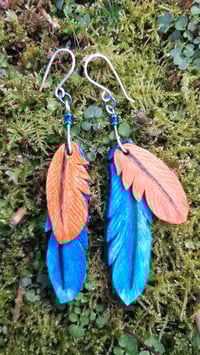 Image 2 of Leather feather earrings- kingfisher 
