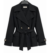 Cropped Belted Trench Jacket— Black
