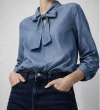 Image 1 of Soft Denim Bow Blouse 