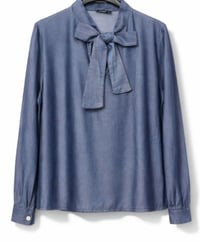 Image 2 of Soft Denim Bow Blouse 