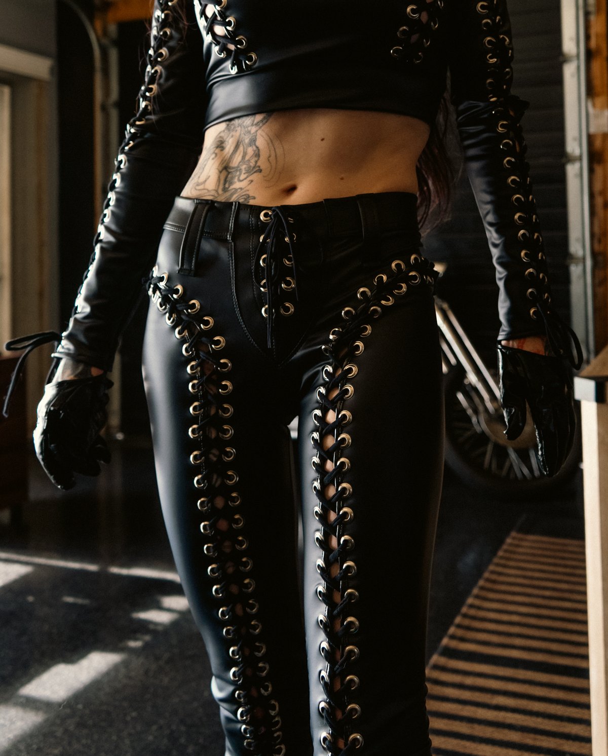 Image of Toxic Vision Midnight laced up cigarette pants 