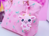 Image 2 of Pink Chibi Cow Cute Bag Charm Plushie