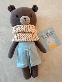 Image 1 of Pepita Bear Doll-Blue Overalls 