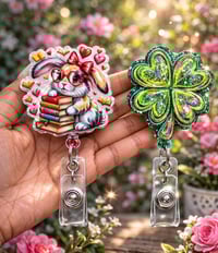 Lucky Bookish Bunny and Clover Badge Reel