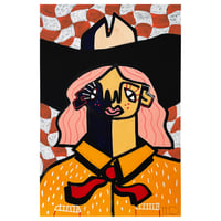 Image 2 of Orange Checker Cowgirl Print
