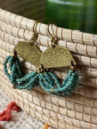 Image 9 of Beaded brass earrings in blue  . n7