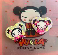 Image 1 of Pucca and Garu Magical Girl Glitter Heart Badges